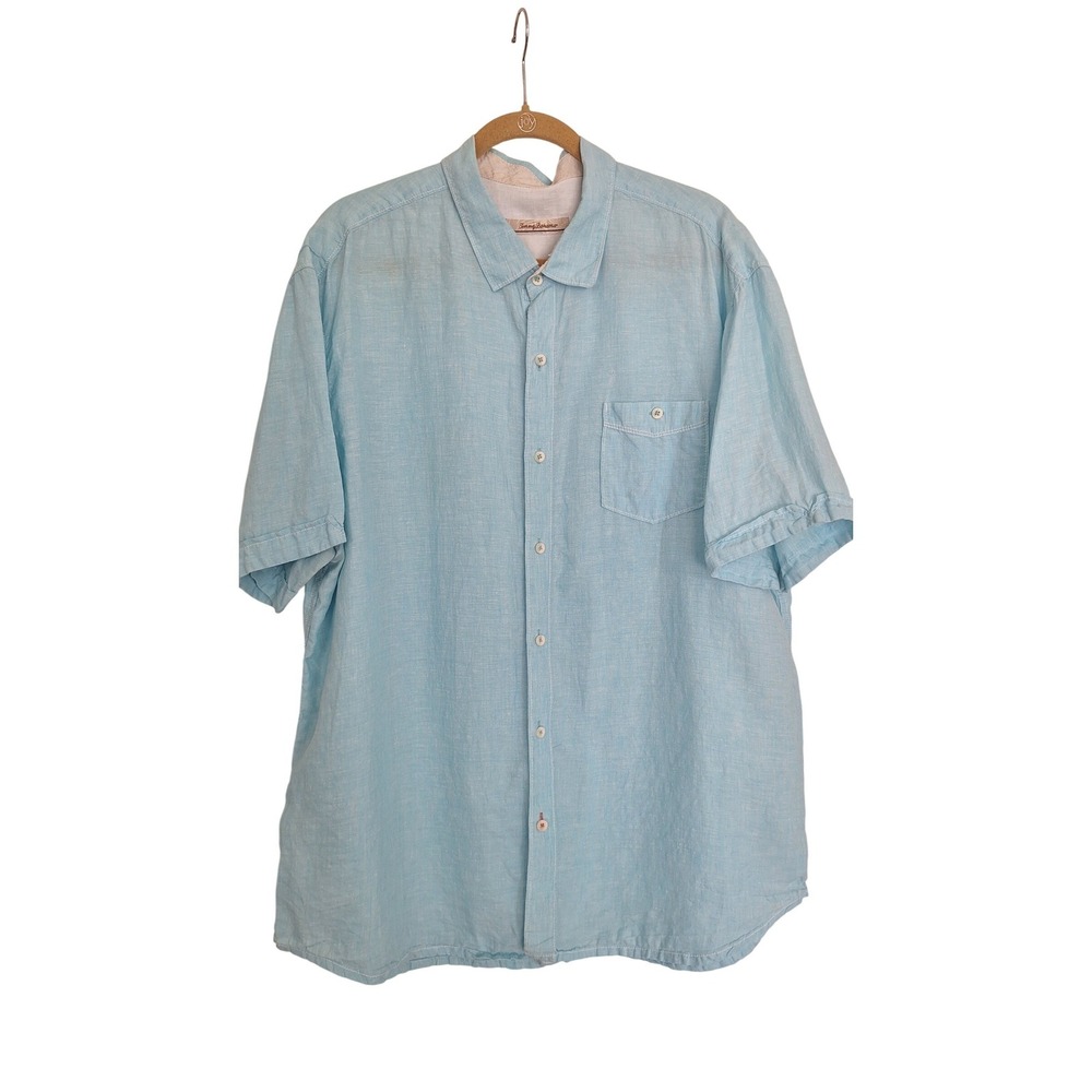 Tommy Bahama Linen Shirt Mens Green Short Sleeve Button Up Woven Casual XXL
